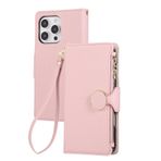 LUOTANL Cüzdan Kılıf iPhone 16 Pro Max/16 Pro/16 Plus/16 için, Bileklik Deri Kılıf Çoklu Kart Bölmesi Erkek ve Kadın için, Yuvarlak Mıknatıslı Düğme Koruyucu Kılıf, Pembe, 16
