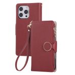LUOTANL Cüzdan Kılıf iPhone 16 Pro Max/16 Pro/16 Plus/16 için, Bileklikler Deri Kılıf Çoklu Kart Bölmesi Erkek ve Kadın için, Yuvarlak Mıknatıslı Düğme Koruyucu Kılıf, Kırmızı, 16