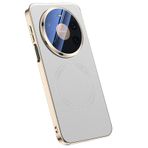LUOTANL Huawei Mate 80 Pro Max/80 Pro/80 için Manyetik Kılıf, Elektroliz Altın Kenar Kamera Koruma Kılıfı Kablosuz Şarj Deri Kapak, Beyaz, 80