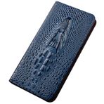 LUOTANL Huawei Pura 90 Pro Max/90 Pro/90 için Kapaklı Kılıf, 3D Timsah Başlı Manyetik Kapatma Kılıfı Hakiki Deri Cüzdan Lüks Kapak, Mavi, 90 Pro Max