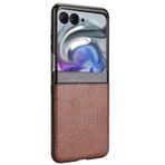 LUOTANL Motorola RAZR 70 Ultra/70 için İş Kılıfı, Deri Dokulu Timsah Parmak İzi Önleyici Kaymaz Hafif Düşmeye Dayanıklı Kabuk, Kahverengi, 70 Ultra