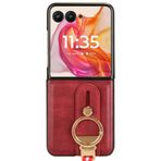 LUOTANL Motorola Razr 70 Ultra/70 için Vintage Kılıf, Yağlı Balmumu Desenli Deri Kapak Parmak Askısı Asma Halkası Ultra İnce Kılıflar, Kırmızı, 70
