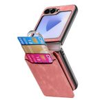 LUOTANL Motorola Razr 70 Ultra/70+/70 için İnce Kılıf, Kredi Kartı Tutacağı Tahıl Deri Kılıf İş Parıltılı Parmak Yüzük Kapağı, Pembe, 70+