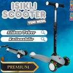 Lupa Katlanabilir Işıklı 3 Tekerlekli Gri Scooter - Işıklı Scooter - Slikon Teker Scooter - Çocuk Sc