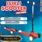 Lupa Katlanabilir Işıklı 3 Tekerlekli Kırmızı Scooter - Işıklı Scooter - Slikon Teker Scooter - Çocu