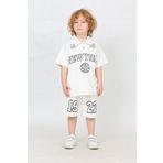 LupiaKids Retro Baskılı 2’li Havlu Kumaş Şortlu Takım - %100 Pamuk - Beyaz Polo Yaka Tişört & Rahat Şort