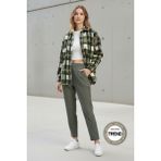 Lupinn Kadın Haki Ekose Oversize Peluş Gömlek Ceket – Yumuşak Dokulu, Kadın Polar Ceket - XL - 2XL - Comfort Fit