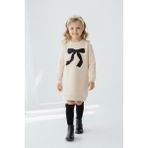 Lupinn Kız Çocuk Elbise Fiyonk Baskılı Krem Sweatshirt Elbise Uzun Kollu Günlük ve Özel Gün - 12 Yaş