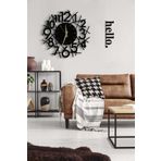 LUPOKRAFT Hello Temalı Modern Ahşap 48x48cm Dekoratif Yuvarlak Duvar Saati Ve Tablo Seti SİYAH 48 x 48