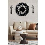 Lupokraft Modern Dekoratif Gümüş Aynalı Duvar Saati Vazo Desenli Tablo Seti - 48 cm Yuvarlak Ahşap Pilli Saat