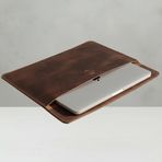 Luqa Leather Laptop Kılıfı, MacBook Pro 14 ve MacBook Air 13.6 ile Uyumlu, Kahverengi, Hakiki Deri, 14 inç, Su Geçirmez, Düz Desen