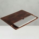 Luqa Leather Vintage Hakiki Deri Laptop Çantası 14 Inç Uyumlu | El Yapımı MacBook Kılıfı - Kahverengi