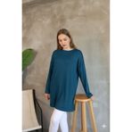 LUQAJ Modest Mavi Oversize Likralı Modal Penye Pamuklu Tesettür Basic Tunik