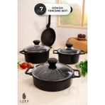 Lura Metal 7 Parça Granit Döküm Siyah Payrex Kapak Tencere Seti - 3 Kat Granit Kaplama 27 cm