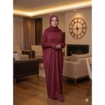 Lurji Bordo Tek Parça Pratik Namaz Elbisesi - Pamuklu Penye, Kolay Giyilebilir, Düz Renk - L - XL