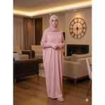 Lurji Pembe Pratik Namaz Elbisesi - Tek Parça Kendinden Örtülü, Pamuklu Penye, Günlük & Seyahat Uygun - L - XL