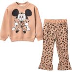 Lusana 24418 2-5 Yaş Kız Minnie Leopar Baskılı 2li Takım - Kahverengi