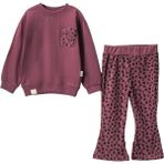 Lusana 24422 2-5 Yaş Leopar Desenli Cepli Ispanyol Paça 2li Takım - Mürdüm