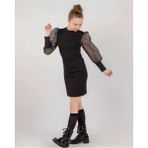 Lusana 30476-3 9-15 Yaş Kolları Tül Simli Elbise - 9 - 10 Yaş - Siyah