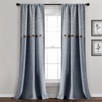 Lush Decor Çiftlik Evi Düğme Çizgili İplik Boyalı Dokuma Pamuk Pencere Perdesi Panel Çifti, 213 cm U x 101 cm G, Lacivert