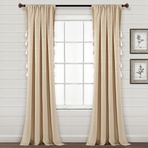 Lush Decor Farmhouse Boho Çizgili Dokuma Püskül İplik Boyalı Pamuk Pencere Perdesi Panel Çifti, 241,3 cm U x 106,6 cm G, Buğday ve Beyaz