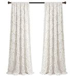 Lush Decor Fırfırlı elmas perde, dokulu pencere paneli seti, oturma odası, yemek odası, yatak odası için (çift), 241,3 x 137,2 cm, beyaz