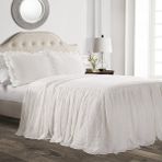 Lush Decor Fırfırlı Etek Yatak Örtüsü Beyaz Vintage Şık Çiftlik Evi Tarzı Hafif 3 Parça Set, Queen - Bordo