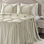 Lush Decor Lush Décor Riviera Fırfırlı Etek Yatak Örtüsü Nötr Vintage Şık Çiftlik Evi Tarzı Hafif 3 Parça Set King, Polyester