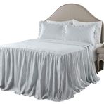 Lush Decor Tik Çizgili Yatak Örtüsü Göl Mavisi Salaş Şık Çiftlik Evi Tarzı Hafif 3 Parça Set King
