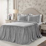 Lush Decor Yatak örtüsü, çizgili desen, eskitilmiş şık tarzı, hafif, 3 parçalı set, siyah