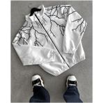 Lushen Y2K Yıldırım Baskılı Oversize Paraşüt Unisex Yağmurluk Rüzgarlık Ceket - Beyaz
