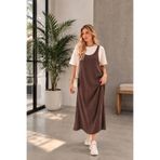Lusin Kadın Kahverengi Twst Model Modal Kumaş Uzun Jile Elbise 2'li Takım