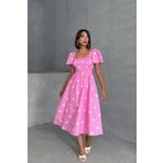 Lusin Kadın Papatya Desenli Pembe Poplin Midi Elbise