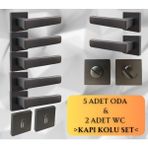 Lusso Antrasit 5 Adet Oda 2 Adet Wc Kare Rozetli Kapı Kolu Set