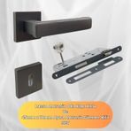 Lusso Antrasit Kare Rozetli Oda Kapı Kolu ve 45X18MM Antrasit Oda Gömme Kilit Set