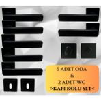 Lusso Siyah 5 Adet Oda 2 Adet Wc Kare Rozetli Kapı Kolu Set