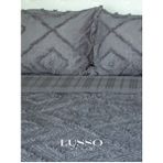 LUSSO Stile Antrasit Çift Kişilik Yatak Örtüsü 250X260 Geometrik Desenli Şönil Kumaş - Siyah - 240 x 250 cm