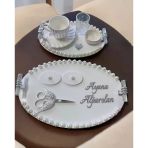 Lustre İncili Söz Nişan Tepsisi krem