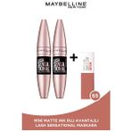 Luua Maybelline New York 2'li Lash Sensational Ekstra Siyah Maskara+ Mini Super Stay Matte Ink Likit Mat Ruj 65 Seductress - Renkli