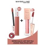 Luua Maybelline New York Super Stay Matte Ink Likit Mat Ruj 65 Seductress & Lifter Gloss Dudak Parlatıcısı 003 Moon - Pembe