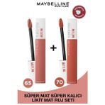 Luua Maybelline New York Super Stay Matte Ink Likit Mat Ruj - 65 Seductress - Nude + 70 Amazonian - Kahverengi Ikili Set - Renkli