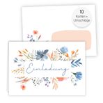 luv art & design 10 x davetiye kartı, kır çiçeği motifli, uygun zarflar dahil, DIN A6 formatında, düğün, vaftiz, doğum günü, konfirmasyon (DIN A6)