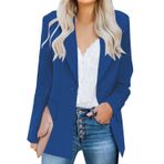 luvamia Kadın Günlük Uzun Kollu Yaka Düğmeli İnce İş Ofis Blazer Ceket, B Klasik Mavi, XS