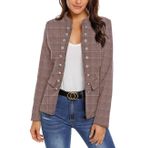 luvamia Kadın Önü Açık Uzun Kollu İş Blazer Günlük Düğmeli Ceket Takım, Ekose Pembe, S