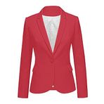 luvamia Kadın Uzun Kollu Resmi Çentik Yaka Düğmeli Blazer Cepli Ceket, Gerçek Kırmızı, S