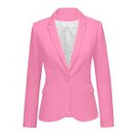 luvamia Kadın Uzun Kollu Resmi Çentik Yaka Düğmeli Blazer Cepli Ceket, Poşet Pembe, XXL
