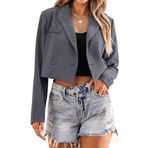 luvamia Kadınlar için kırpılmış Blazers iş rahat açık ön uzun kollu takım elbise ceket moda büyük boy iş ofis Blazer, Gri, XS