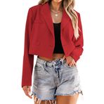 luvamia Kadınlar için kırpılmış Blazers iş rahat açık ön uzun kollu takım elbise ceket moda büyük boy iş ofis Blazer, Kırmızı, XL