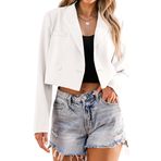 luvamia Kadınlar için kırpılmış Blazers iş rahat açık ön uzun kollu takım elbise ceket moda büyük boy iş ofis Blazer, Krem Beyaz, M