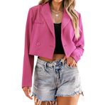 luvamia Kadınlar için kırpılmış Blazers iş rahat açık ön uzun kollu takım elbise ceket moda büyük boy iş ofis Blazer, Sıcak Pembe, L